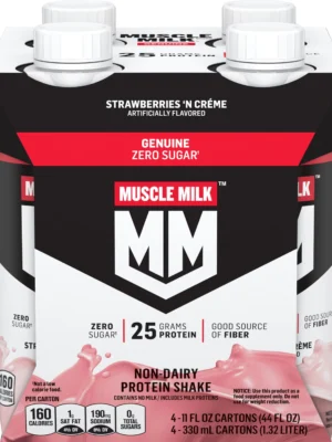 Muscle Milk Genuine Protein Shake Strawberries 'n Crème, 11 fl oz Carton, 4 Pack