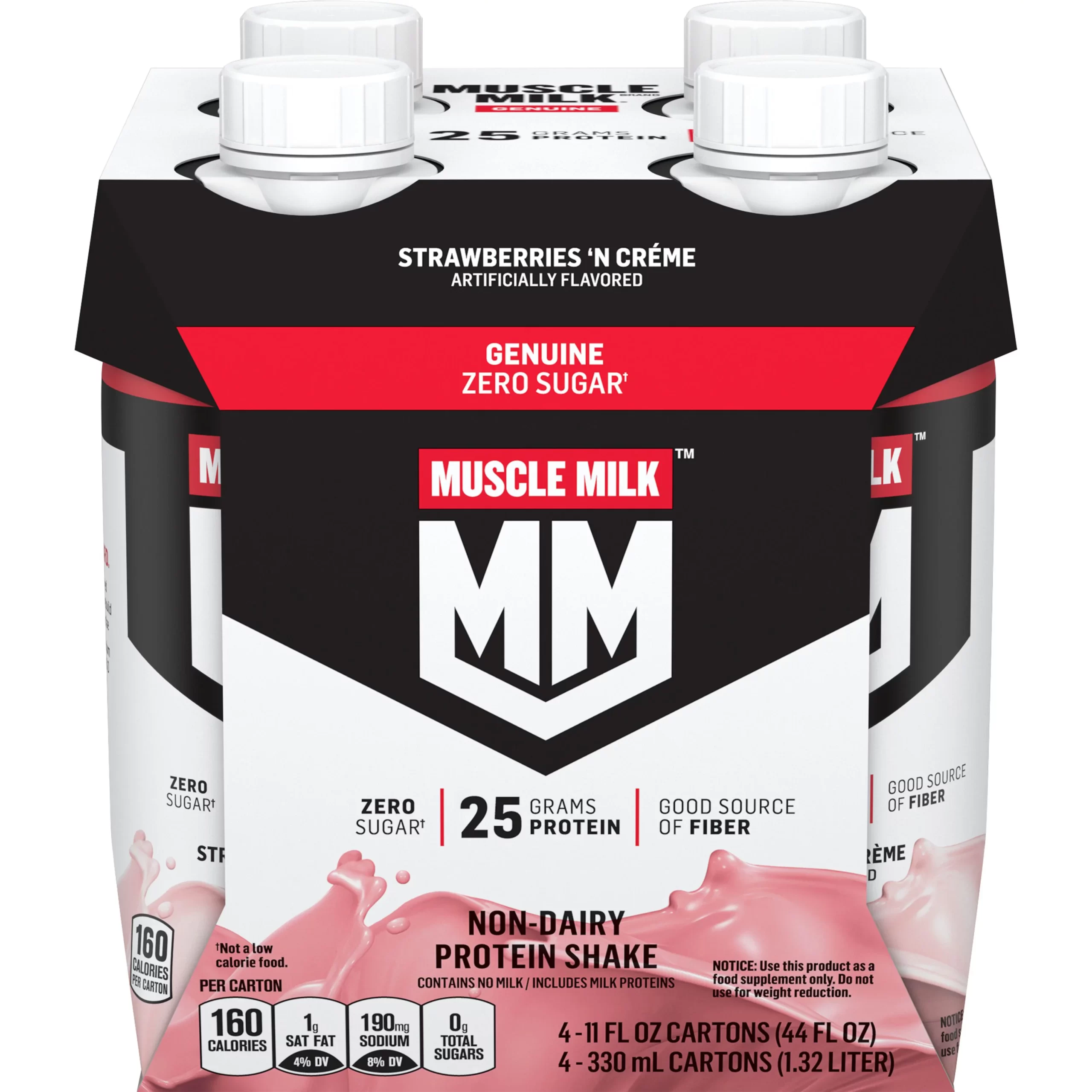 Muscle Milk Genuine Protein Shake Strawberries 'n Crème, 11 fl oz Carton, 4 Pack