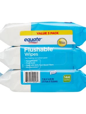 Equate 144 Count Fragrance Free Flushable Wipes, 3 Packs of 48