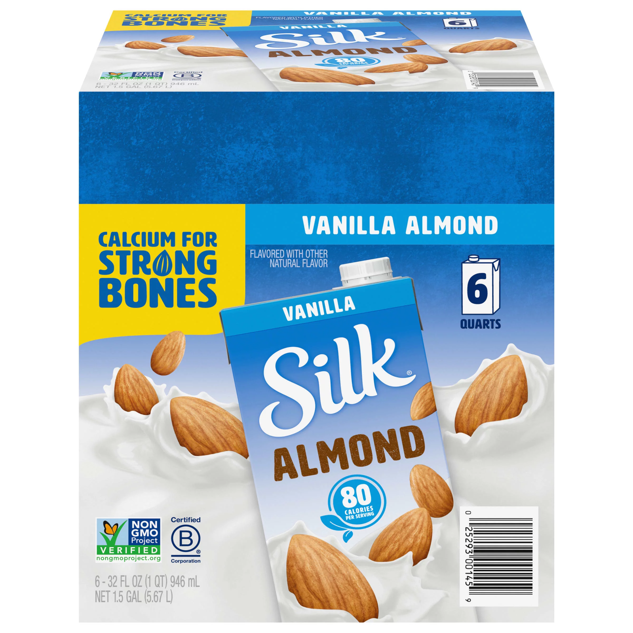 (Pack of 6) Silk Shelf-Stable Vanilla Almond Milk, 1 Quart