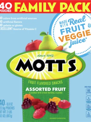 Mott's Fruit Flavored Snacks, Assorted Fruit, Pouches, 0.8 oz, 40 ct