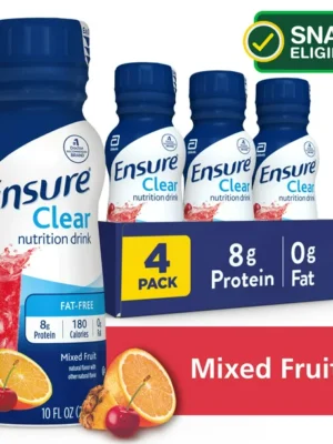 Ensure Clear Nutrition Drink, 0g fat, 8g of high-quality protein, Mixed Fruit, 10 fl oz, 4 Count