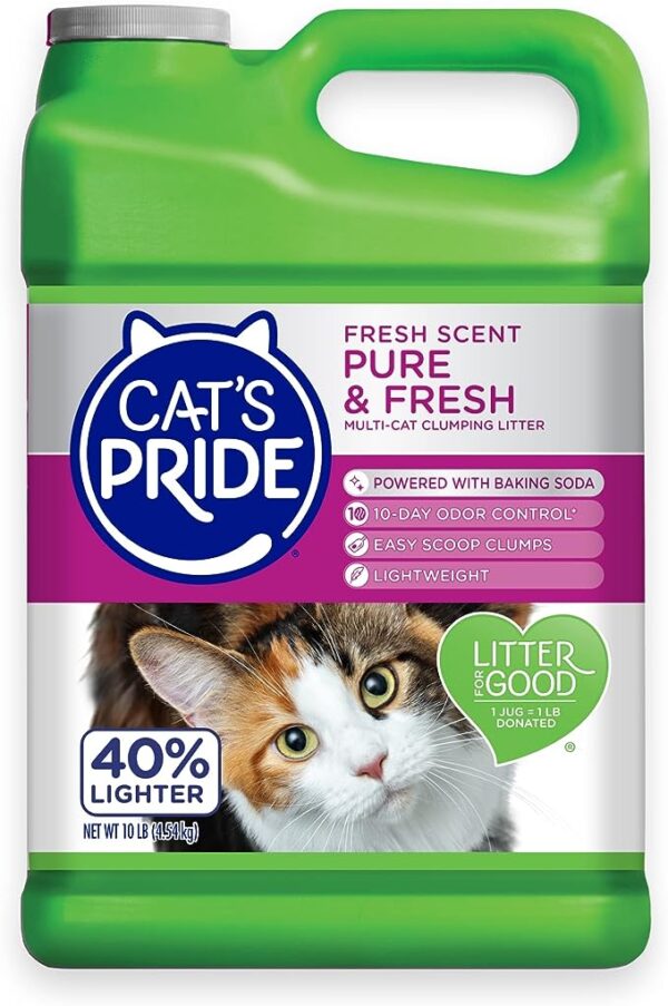 Cat's Pride Premium Lightweight Clumping Litter: Pure & Fresh - Up to 10 Days of Powerful Odor Control - Multi-Cat, Scented, 10 Pounds