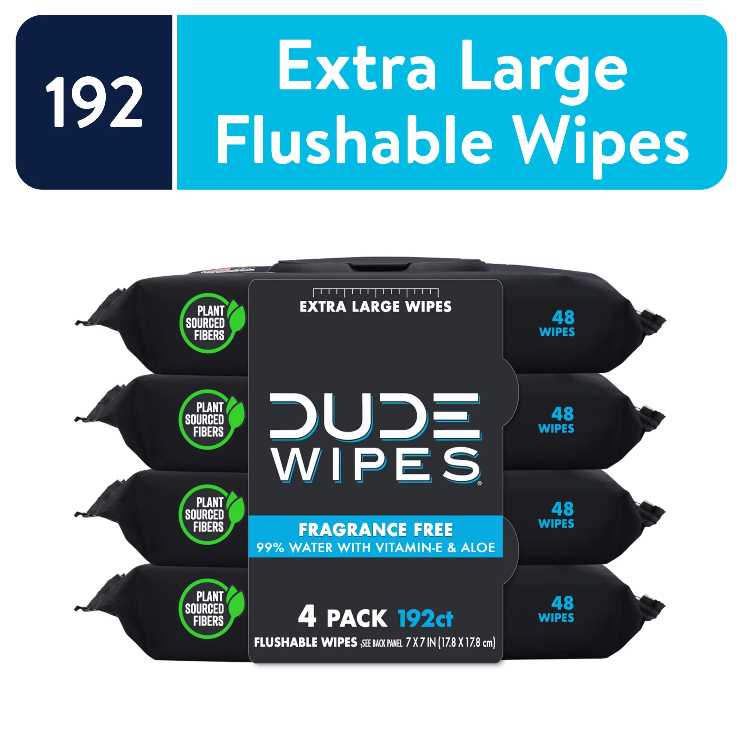 DUDE Wipes Flushable Wipes, Unscented XL Wet Wipes to Use with Toilet Paper, 48 Ct, 4 Pack