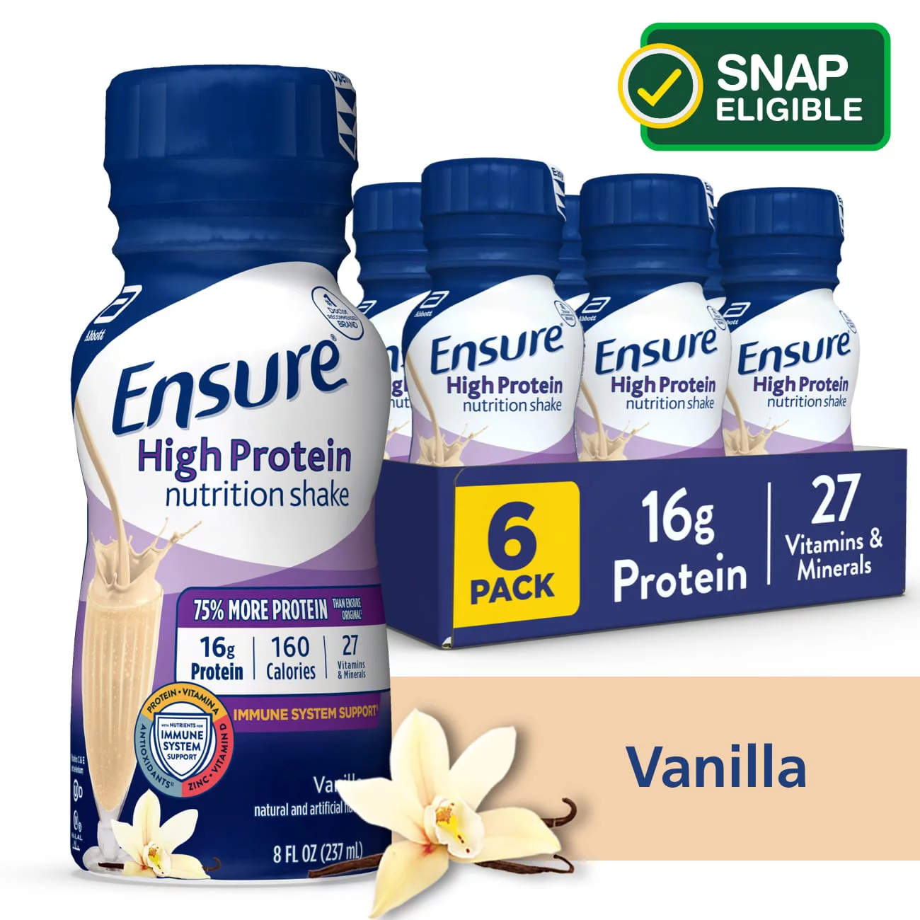 Ensure High Protein Nutritional Shake, Vanilla, 8 fl oz, 6 Ct