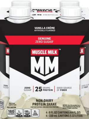 Muscle Milk Genuine On-the-Go Protein Shake, Vanilla Crème, 11 fl oz Carton, 4 Pack