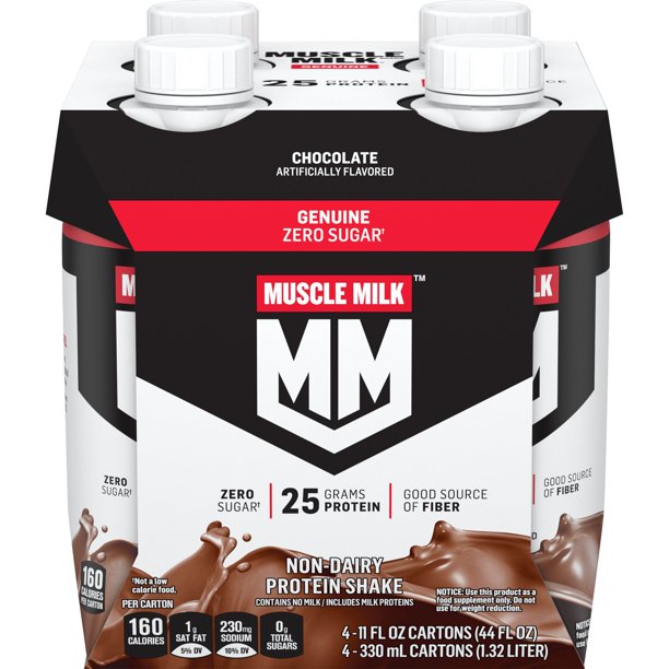 Muscle Milk, Genuine Protein Shake, Chocolate, 11 fl oz Carton, 4 Pack