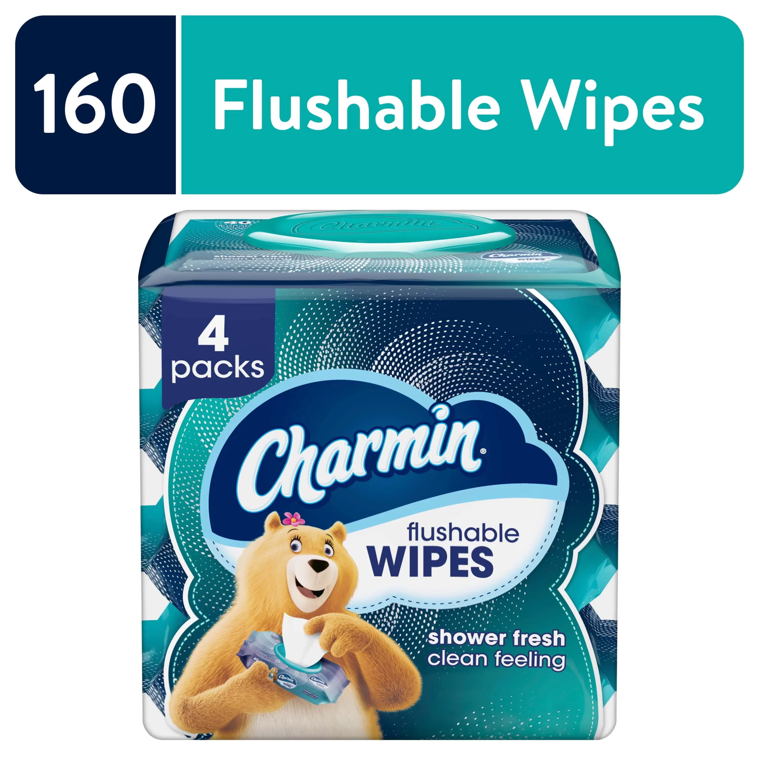 Charmin Flushable Wipes, 4 packs, 40 Wipes Per Pack, 160 Total Wipes